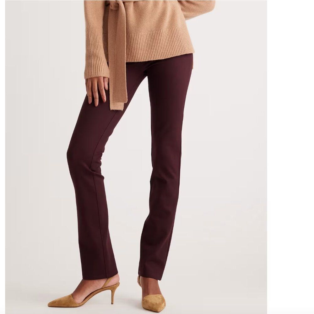 Quince Women's Ultra-Stretch Ponte Straight Leg Pants Burgundy Size Large Petite